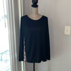 Loft XL Women's Black Purple Pink Paisley Mosaic Mixed Media Sweater Top